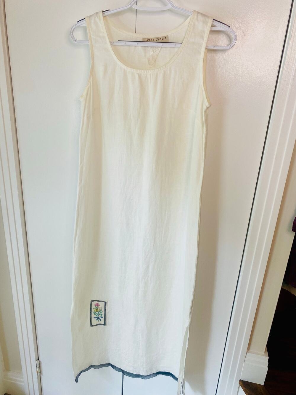 Vintage Sweet Jessie 100% Linen Maxi Dress White Sz PS Cottagecore